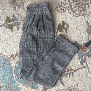 Vintage Gray Plaid High-Waisted Pleated Pants